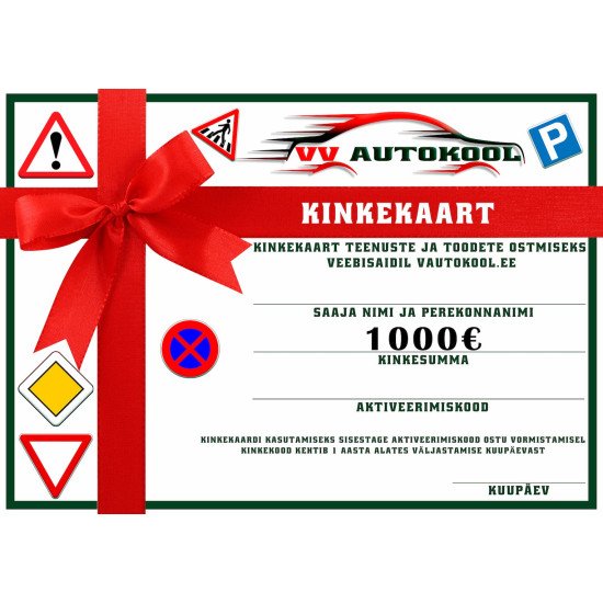 Driving school gift card worth 1000 euros